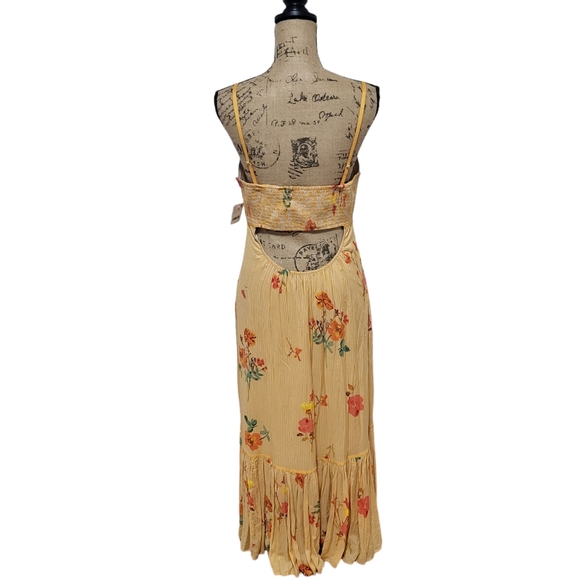 Nwt Free People yellow floral sun dress with pockets, removable straps, size L - Picture 2 of 5